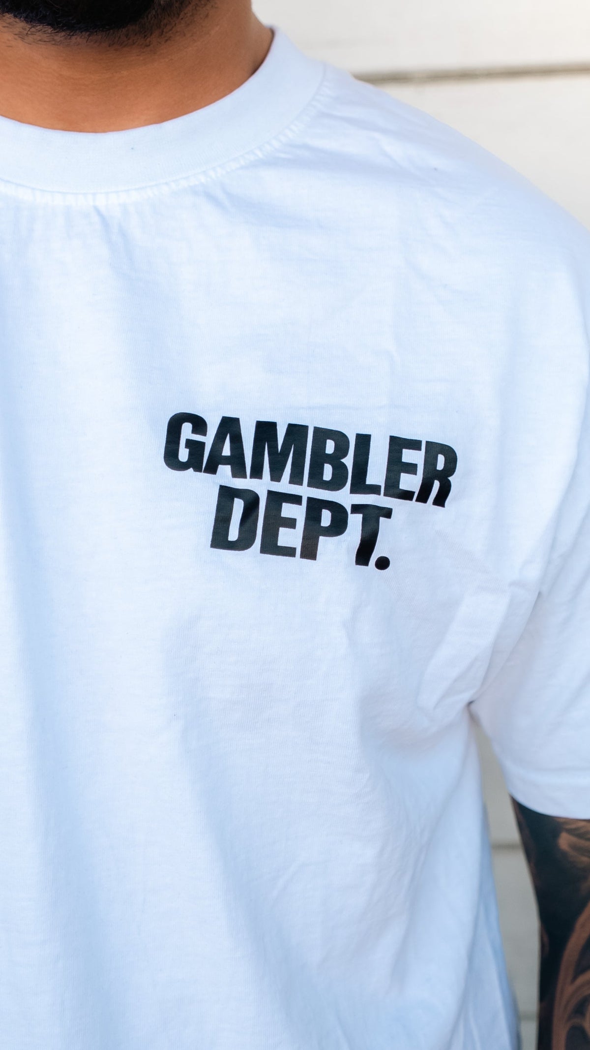 White Gambler DPT Classic Logo Tee chest detail