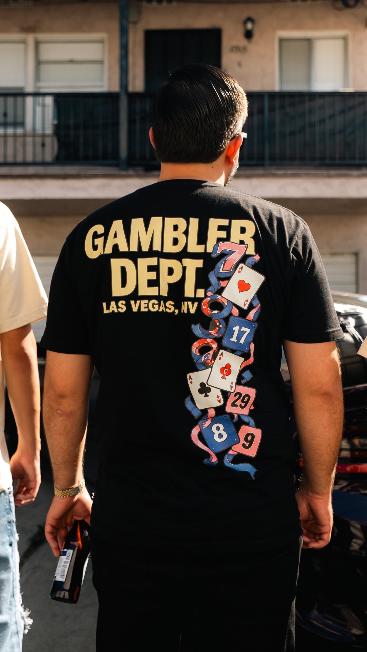 Black Gambler DPT playing card tee back graphic